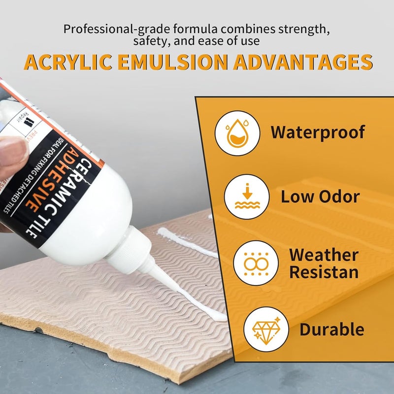 YKF Heavy Duty Tile Adhesive & Repair Glue (10.5oz) – Strong Bonding Kit for Loose Ceramic, Porcelain & Stone – Instant Fix for Hollow Floors & Walls – Easy Squeeze, No-Mess Application - Image 2